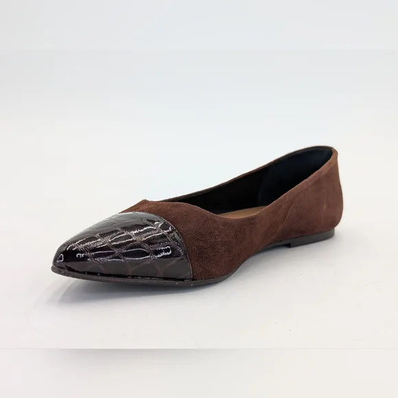 Flattered Studio Sz 6 Luxurious Suede & Croc-Embossed Brown Pointed Ballet Flats - Picture 5 of 17